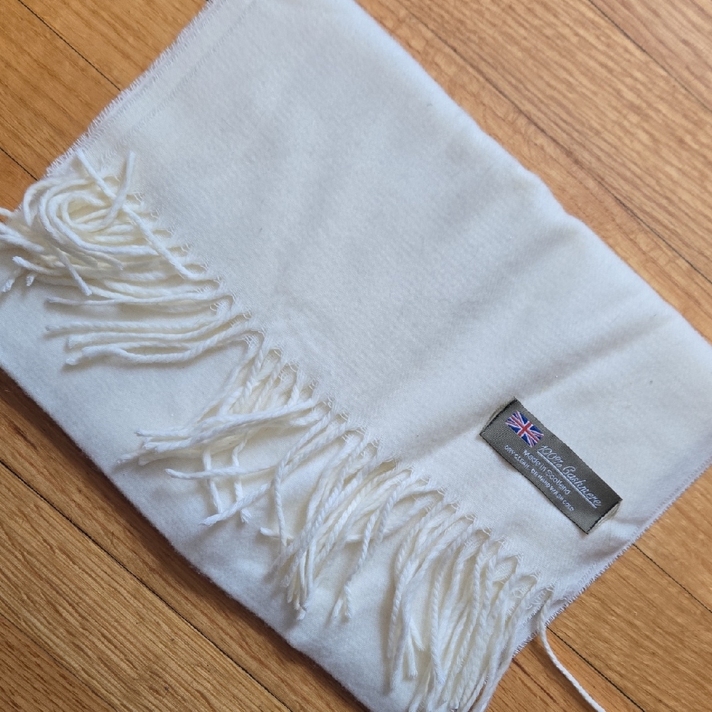 Soft Ivory Fringe Cashmere Scarf - Picture 2 of 3
